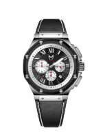 MSTR AM1011LB - AMBASSADOR POLISHED SILVER / BLACK / LEATHER BAND