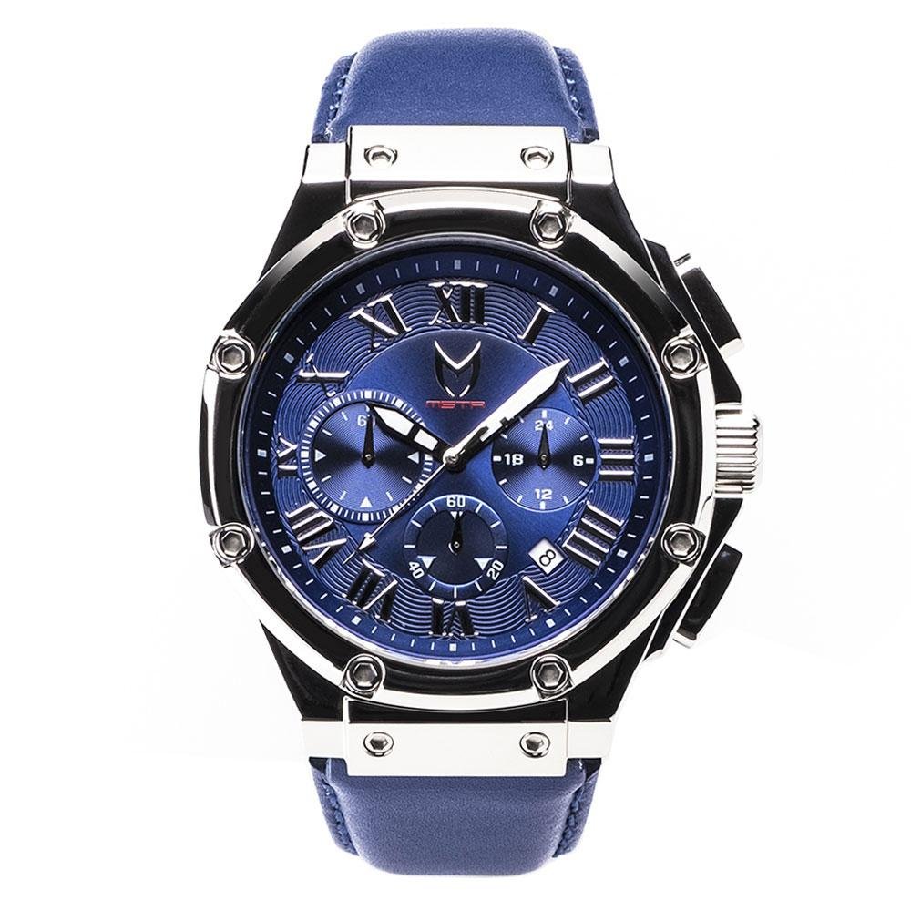 AM190LB MSTR AM190LB - AMBASSADOR POLISH SILVER / BLUE / LEATHER BAND - Image 1