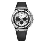 MSTR AM199LB- AMBASSADOR SEMI-POLISHED SILVER / SILVER / LEATHER BAND NEW