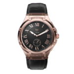 MSTR AU102CB AMBASSADOR ULTRA SLIM ROSE GOLD / BLACK / CROC STYLE LEATHER BAND