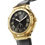 AU110LB- MSTR ULTRA SLIM 18K GOLD / BLACK / LEATHER BAND - Image 2