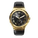 AU110LB- MSTR ULTRA SLIM 18K GOLD / BLACK / LEATHER BAND