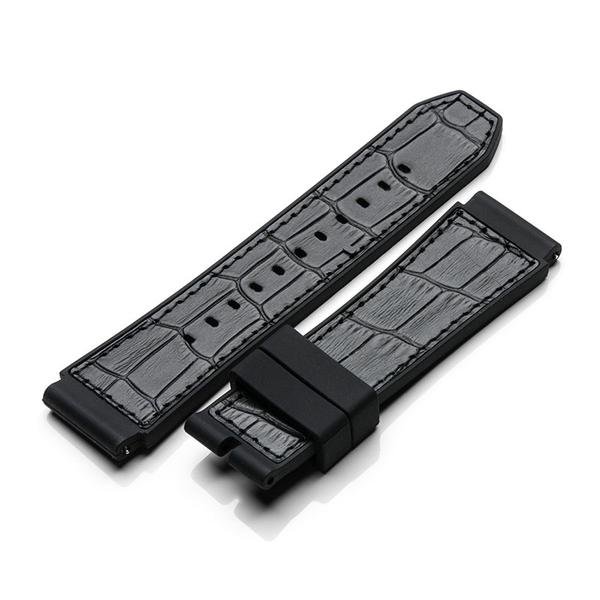 SB208RL MSTR SB208RL BLACK RUBBER / CROC STYLE LEATHER BAND / BLACK STITCH - Image 1